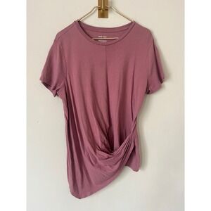 Nine West Mauve Pink Twist Front Asymmetrical Hem Short Sleeve T-Shirt boho
